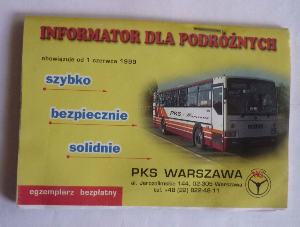 informator dla podróznych PKS WARSZAWA 1999 rok