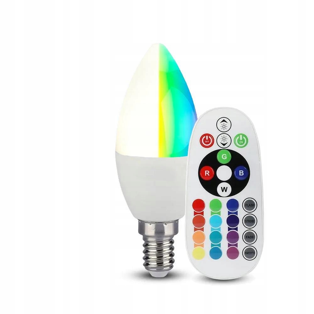 Żarówka LED V-TAC 3.5W E14 Świeczka Pilot VT-2214 6400K+RGB 320lm