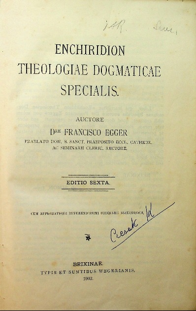 Enchiridion Theologiae Dogmaticae Specialis