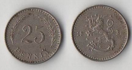 FINLANDIA 1938 25 PENNIA