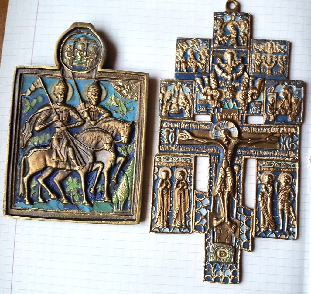 krzyż i ikona,wykonane z mosiądzu