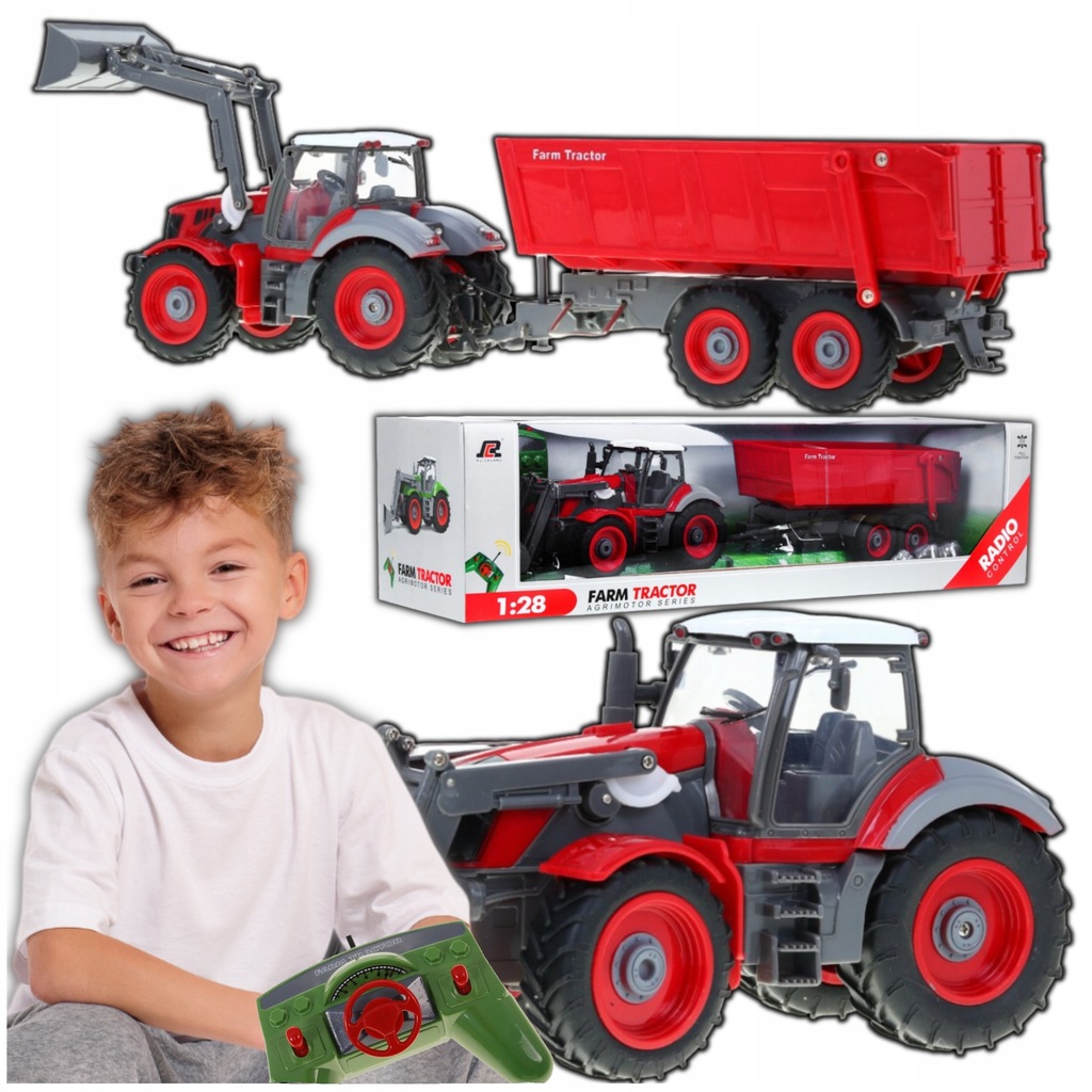 TRAKTOR ZDALNIE STEROWANY Z PRZYCZEPĄ Z KOPARKĄ CIAGNIK NA PILOT RC 53cm XL