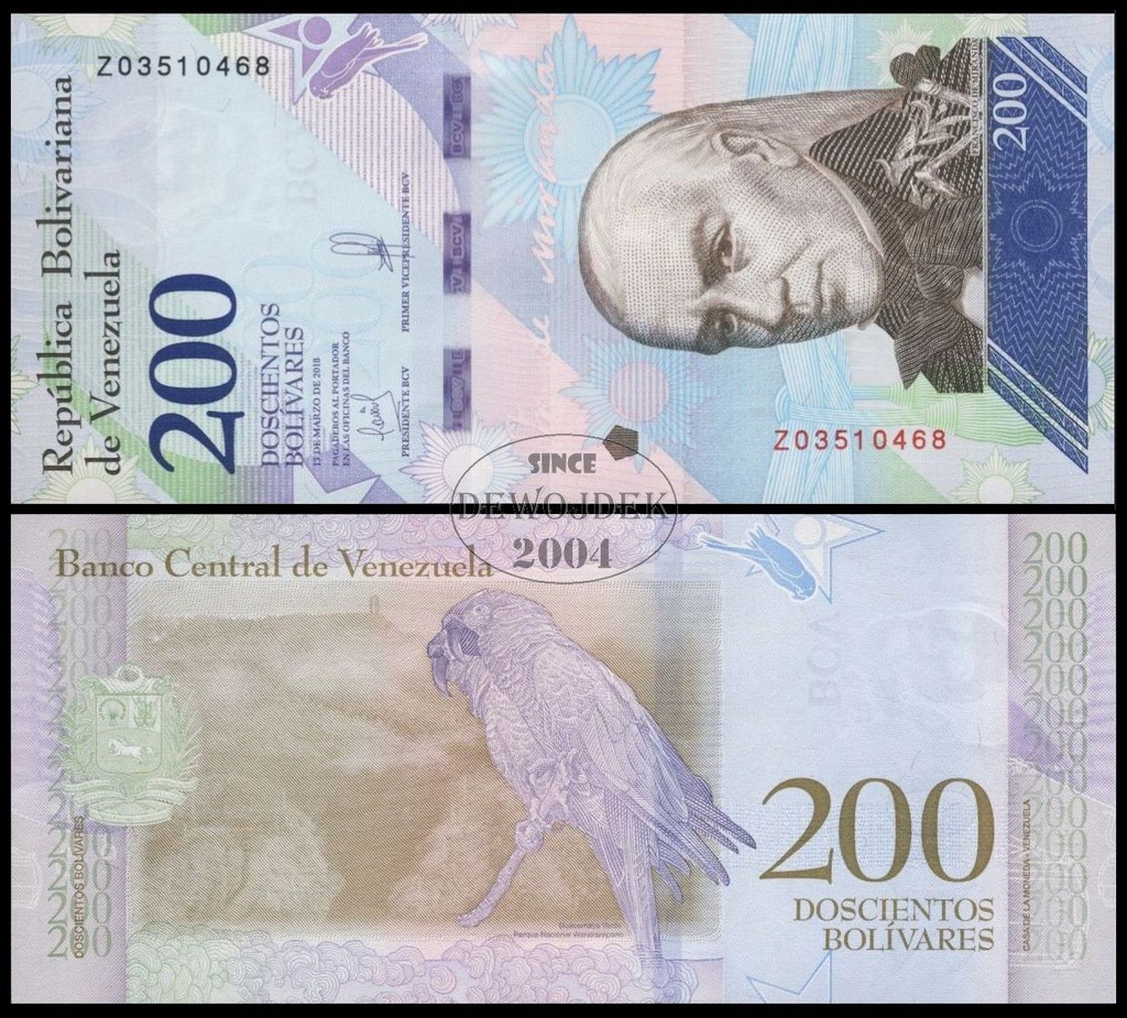 BNB - WENEZUELA 200 Bolivares 2018 Z # seria zastępcza # P107br # UNC