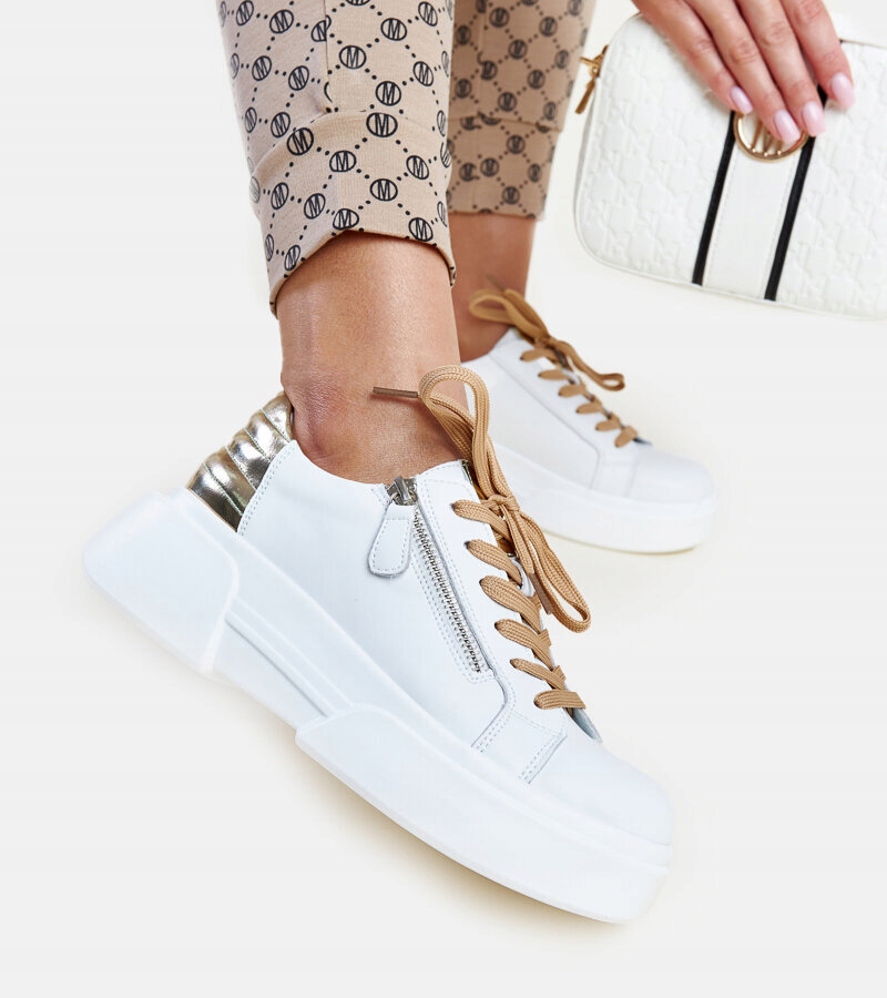 Biało-złote skórzane sneakersy Atyaf 28569 rozmiar 40