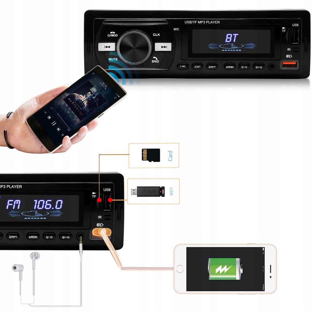 Купить АВТОМОБИЛЬНОЕ РАДИО BLUETOOTH FM USB SD MP3 AUX 1DIN: отзывы, фото, характеристики в интерне-магазине Aredi.ru