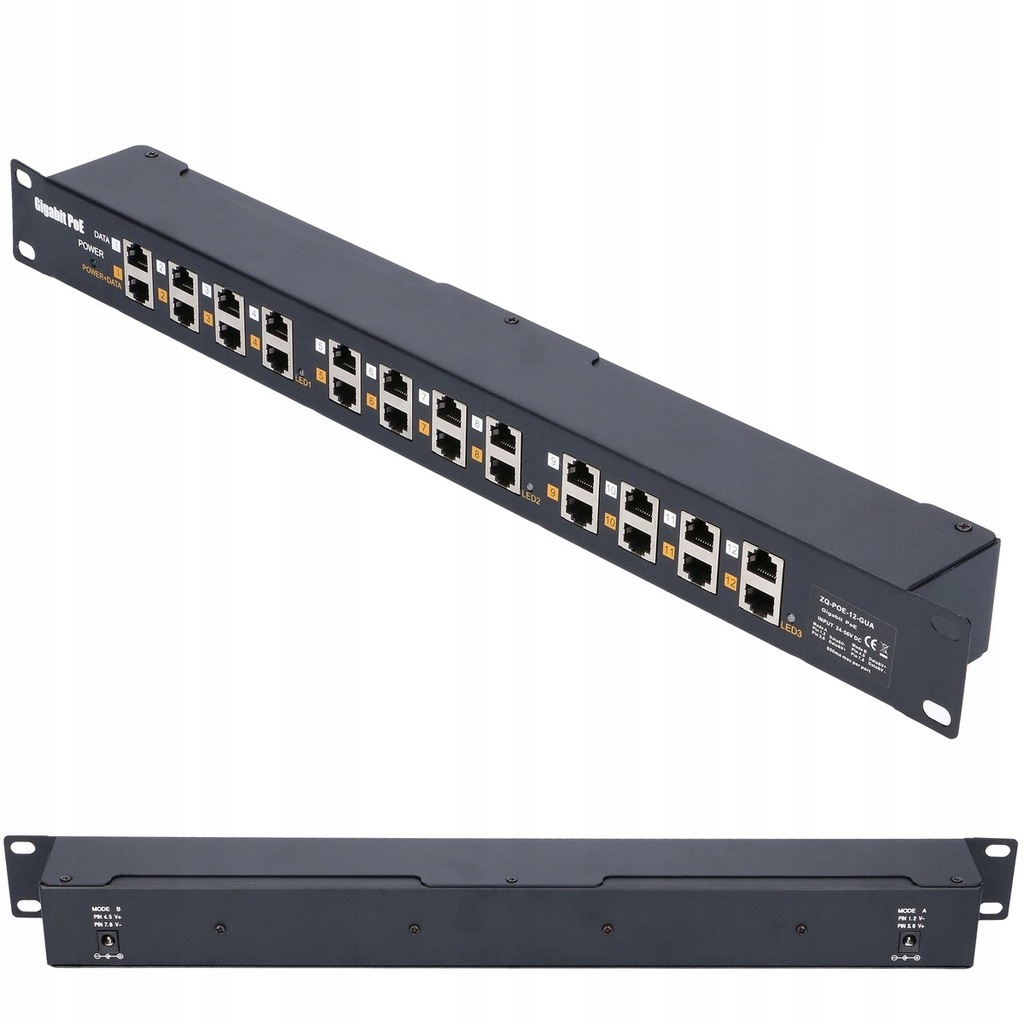 Extralink 12 Portowy | Gigabit PoE Injector | 12x 1000Mb/s RJ45, Obudowa Ra