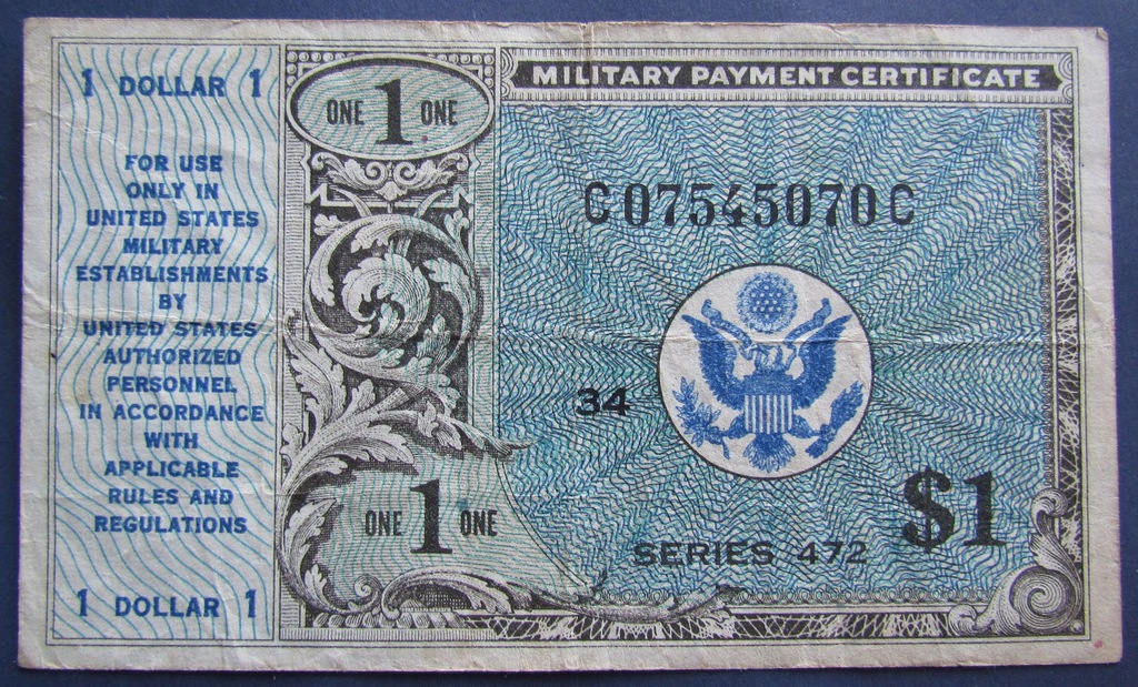 USA, 1 DOLAR 1950 MILITARY PAYMENT CERTYFICATE