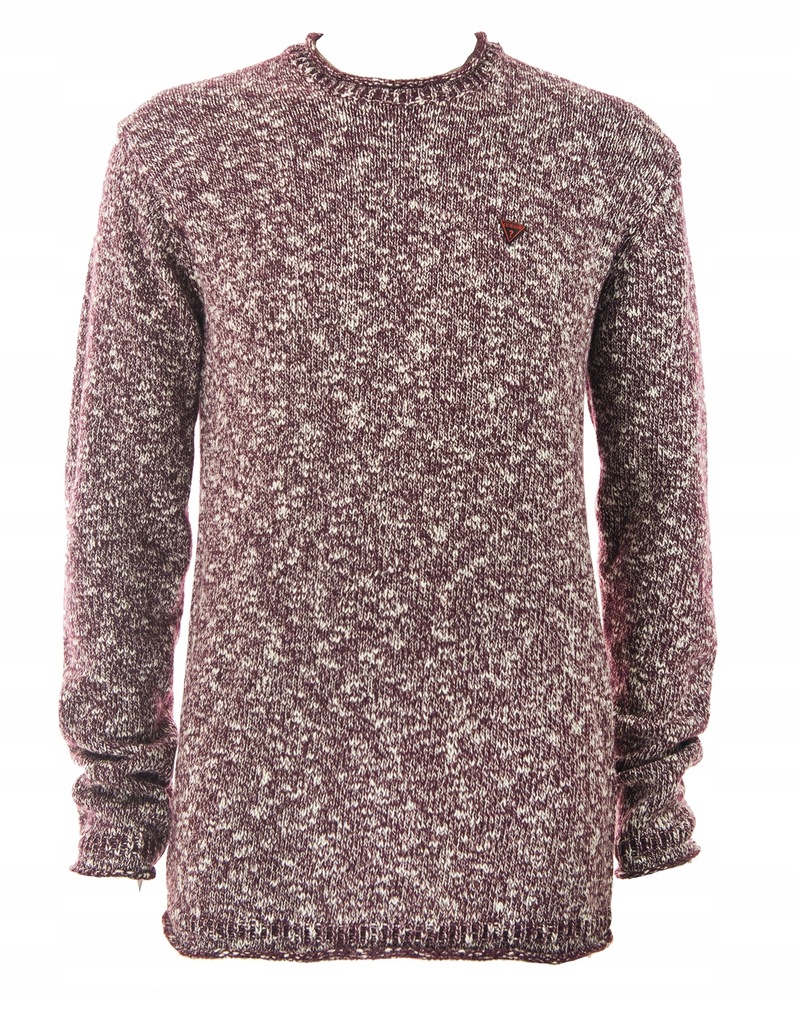 GUESS bluza męska sweter bordowy melanż wełna M