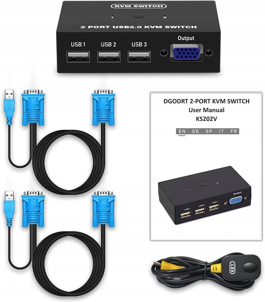 2 PORTOWY PRZEŁACZNIK USB VGA CZARNY SWITCH KVM DGODRT