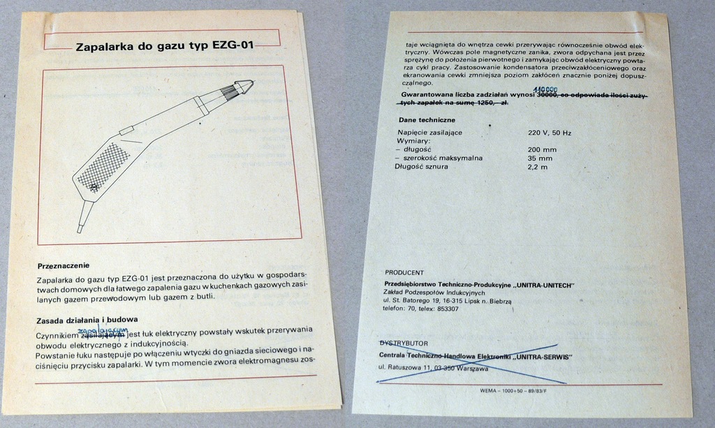 INSTRUKCJA ZAPALARKI EZG-01 UNITRA LIPSK