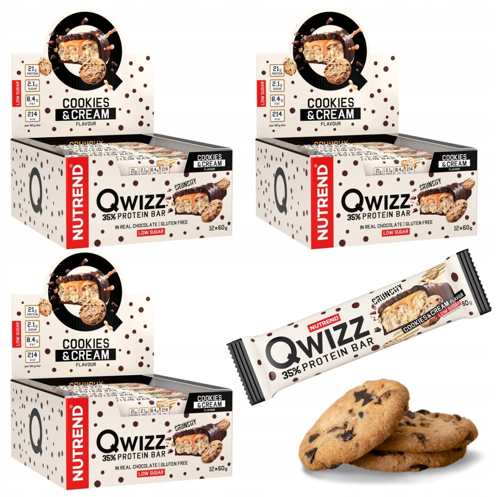 36 X BATON BIAŁKOWY QWIZZ PROTEIN BAR 60G CIASTECZKOWY, PROTEINY 21G