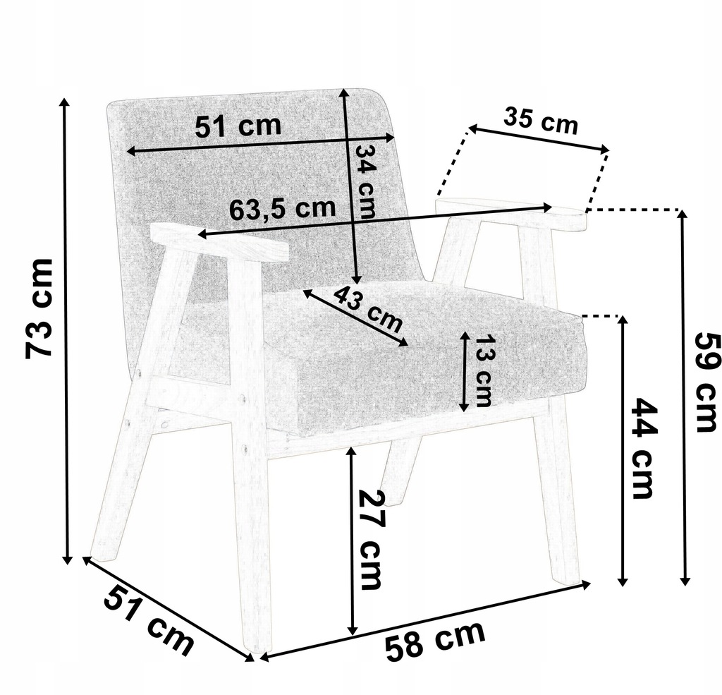 Габариты стула с подлокотниками