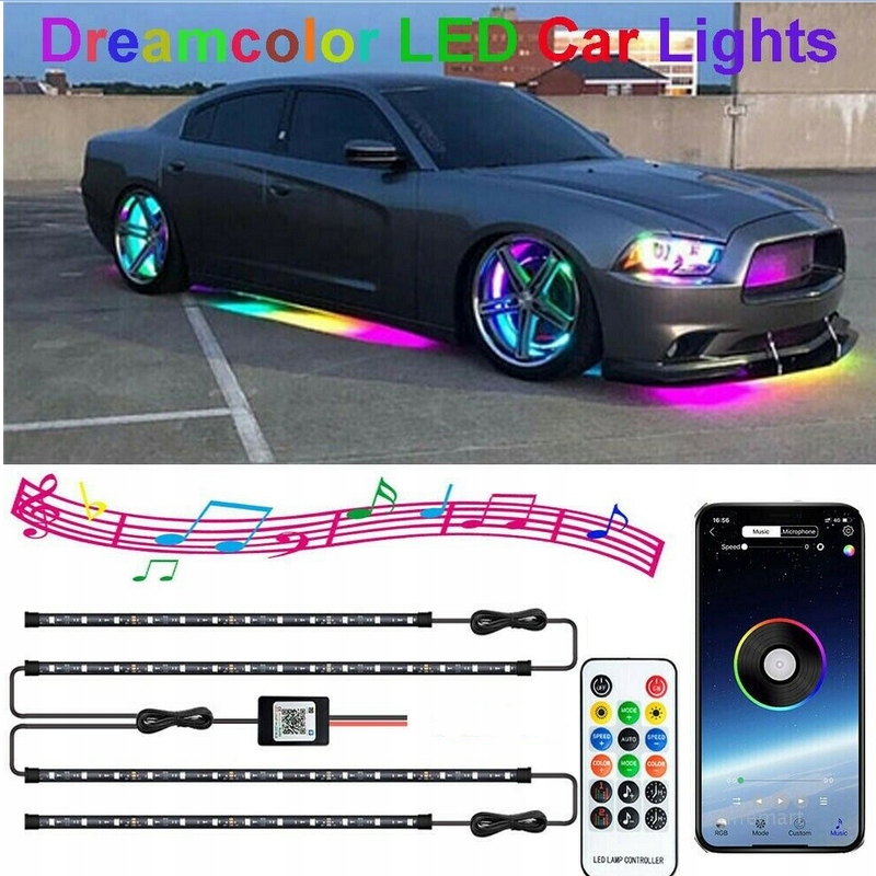 Oświetlenie podwozia Auta LED RGB Tuning Zestaw Android iOS Bluetooth 60x90