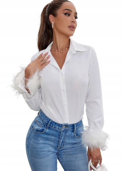 SHEIN KOSZULA BIAŁA DAMSKA Z PIÓRAMI 36 1VBE