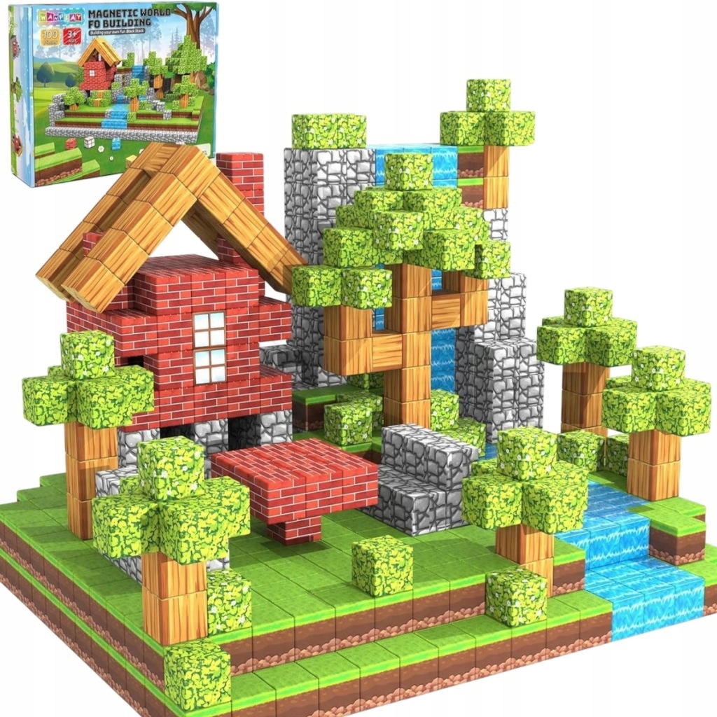 KLOCKI MAGNETYCZNE KLOCKI SZEŚCIANY 200 KLOCKÓW + 2 LUDZIKI KLOCKI PIKSELE