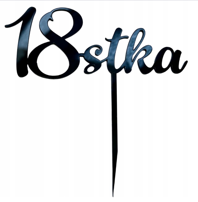 18 stka Topper na 18 urodziny napis 12cm Czarne plexi połysk