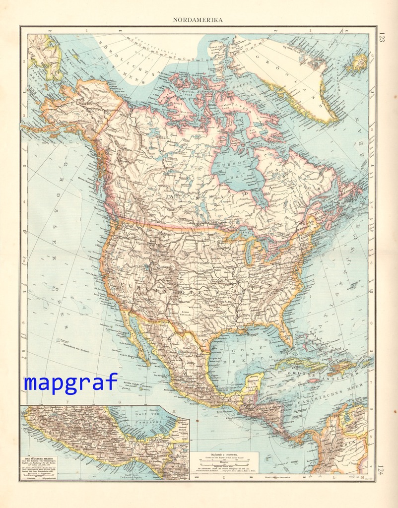 AMERYKA PÓŁNOCNA MAPA POLITYCZNA z 1896 roku