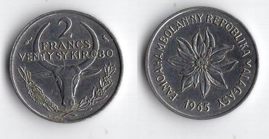 MADAGASKAR 1965 2 FRANCS