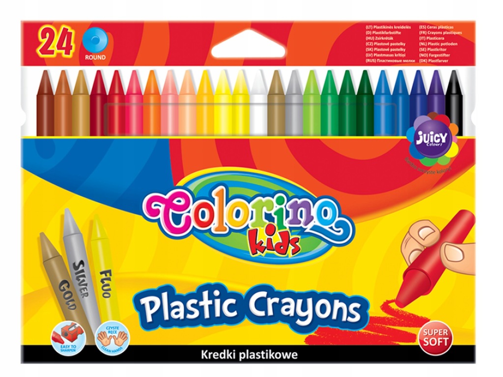 KREDKI ŚWIECOWE PLASTIKOWE 24 KOLORY COLORINO