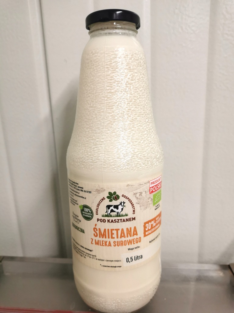 Eko śmietana surowa 30% 1L w BUTELCE SZKLANEJ