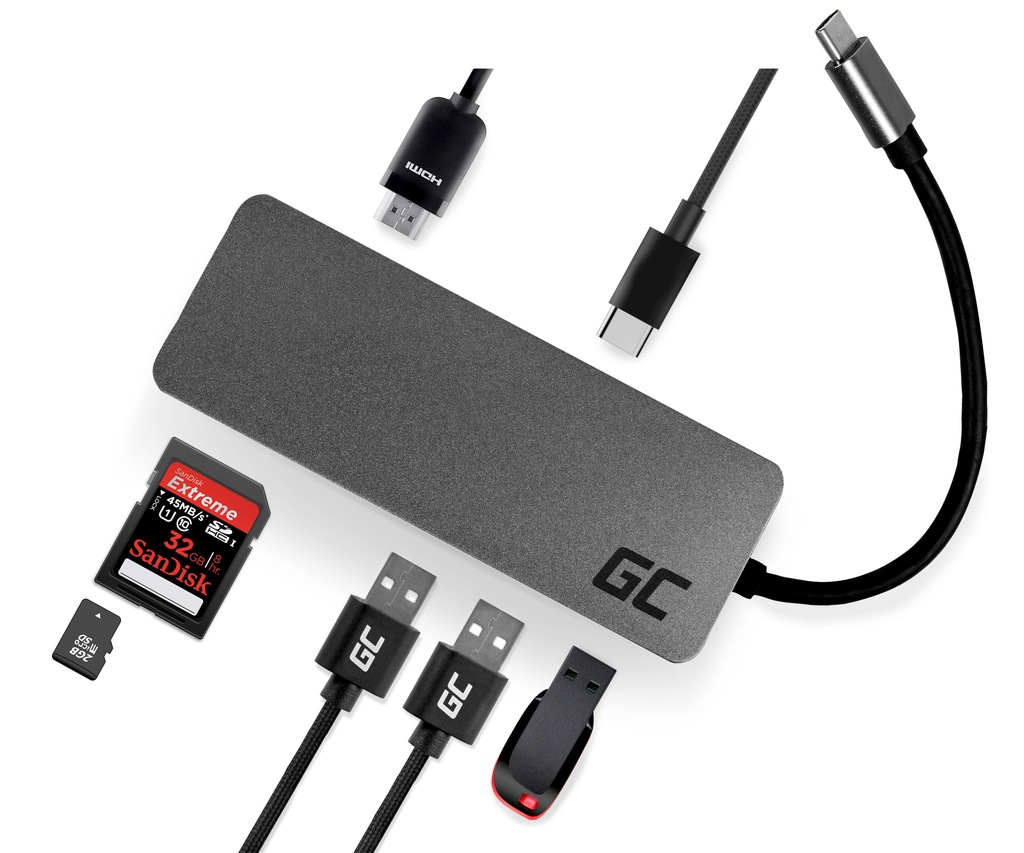 Купить Адаптер-концентратор Green Cell USB-C 7 в 1 USB HDMI 4K SD PD: отзывы, фото, характеристики в интерне-магазине Aredi.ru