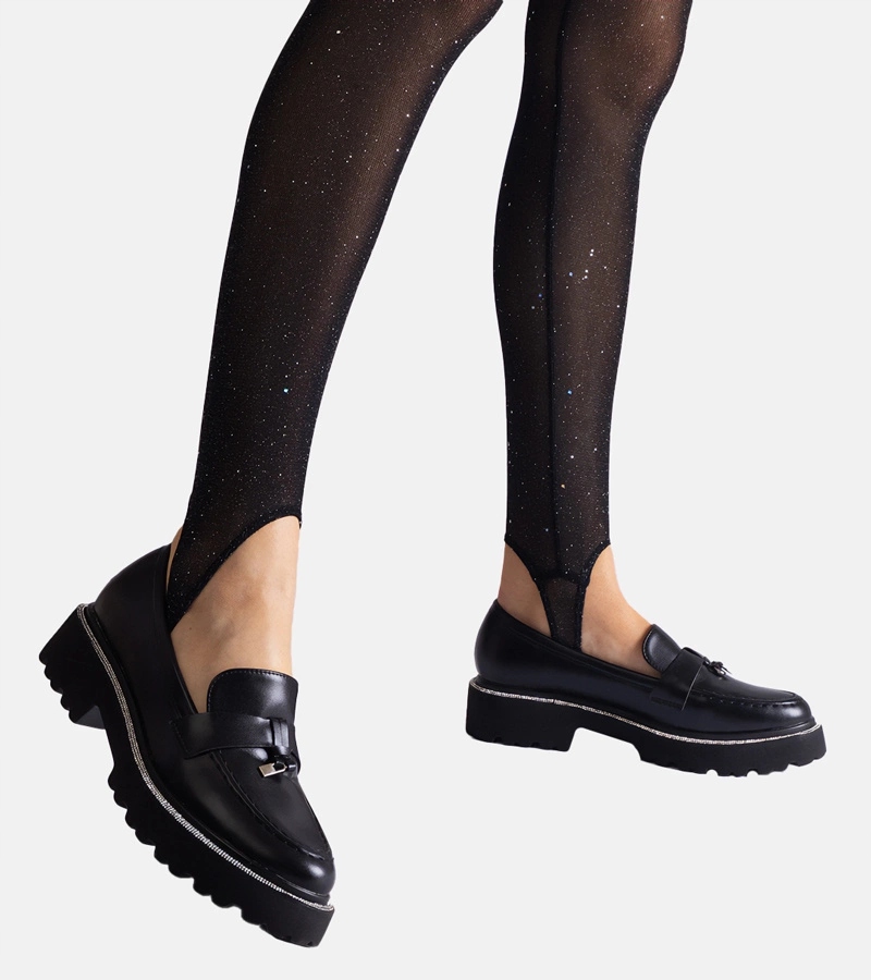 Czarne mokasyny z ekoskory zdobione cyrkoniami Henley rozmiar 37