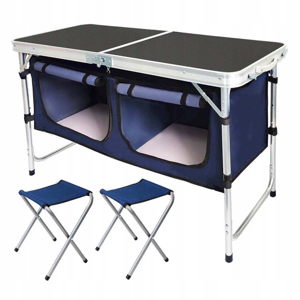 Foldable Camping Table with 2 Chairs for BBQ,