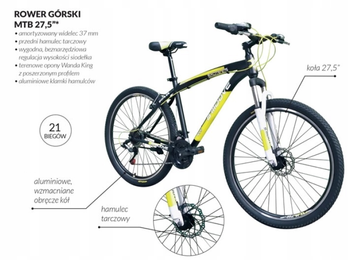 Rower Górski MTB - S'moove Excite 275 - czar/żół