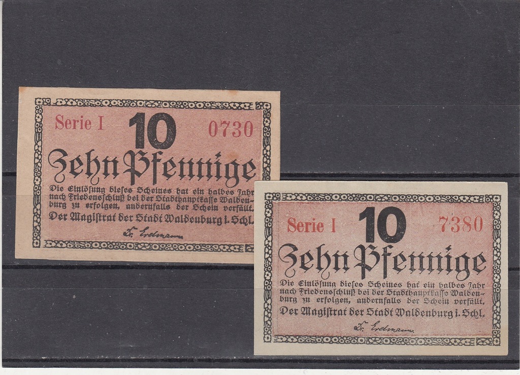 Walbrzych 10 pfennig 2 sztuki odmiany 1921 UNC