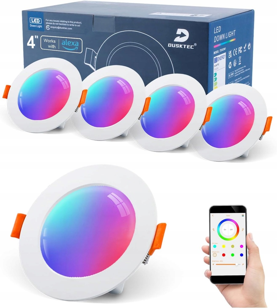 DUSKTEC 4 Inteligentne oprawy LED downlight do sufitu Alexa 10W BT RGB