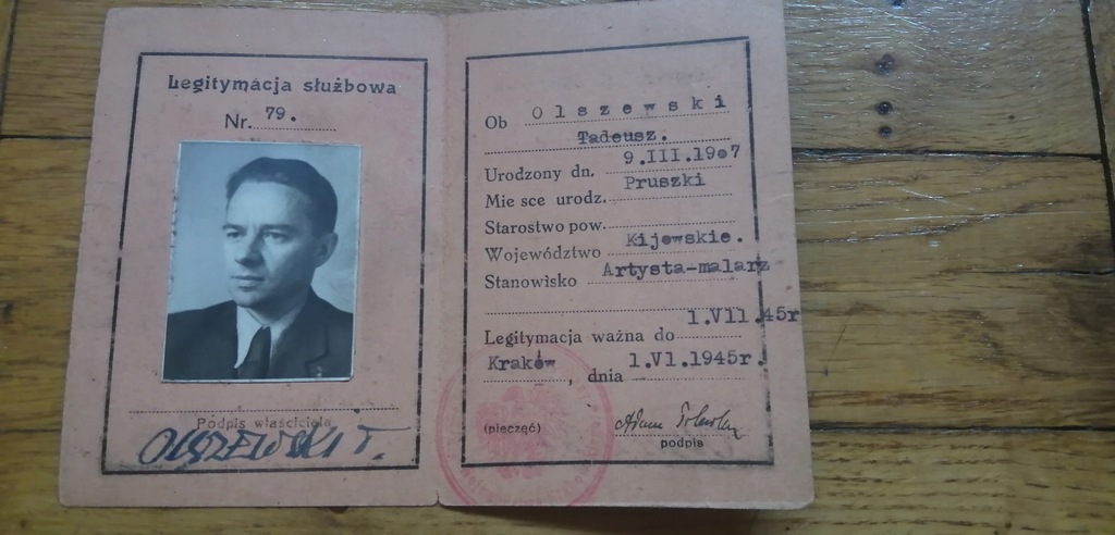 Urząd Informacji i Propagandy Legitymacja 1945 Olszewski Malarz