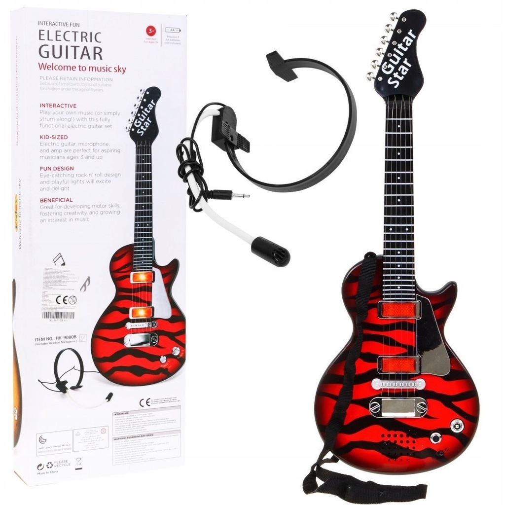 Elektryczna Gitara dla dzieci 3+ czerwony + Słucha