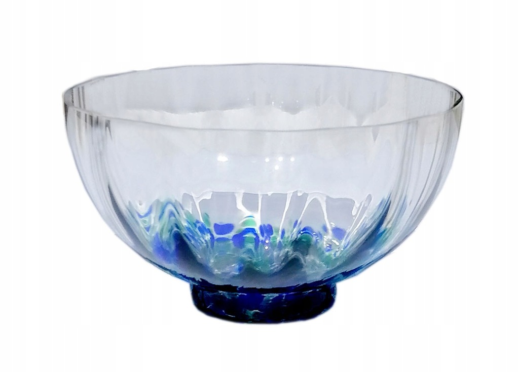 Szklana miska z niebieskim zdobieniem, hand made