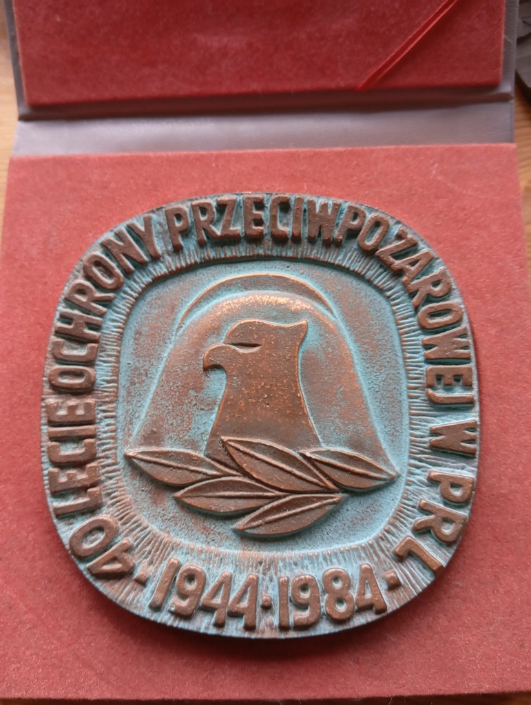 Duży Medal 40 lecie ochrony przeciwpożarowej Nowy Tomyśl 1985 Etui