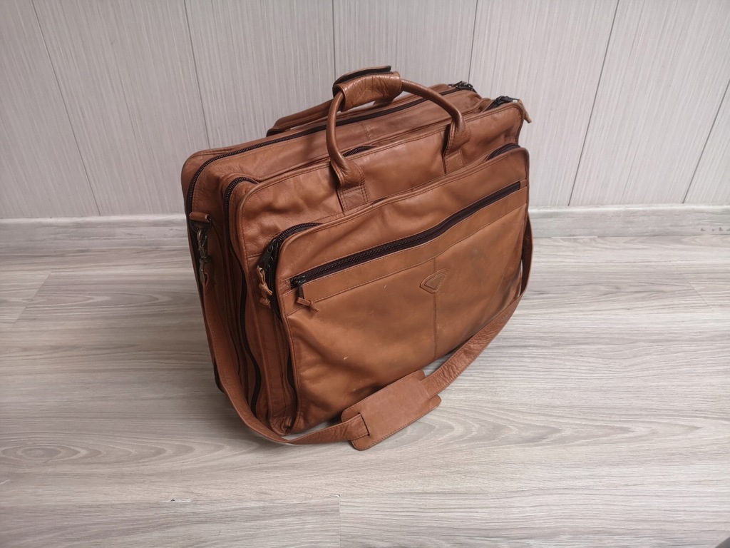 torba garniturowa garnitur podróżna skóra skórzana vintage brązowa DUŻA