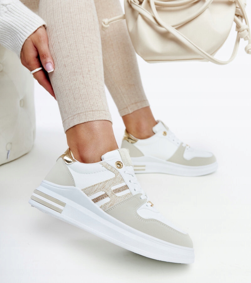 Biało-beżowe sneakersy na platformie Negisti 28037 rozmiar 40
