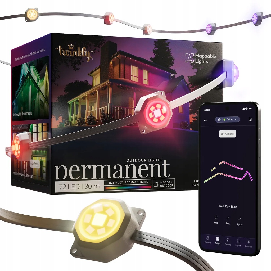 Oświetlenie całoroczne Twinkly Permanent Lights, 72 RGB + CCT LED, 30 m, bi