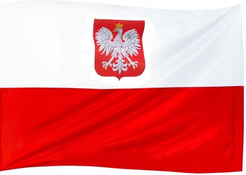 FLAGA POLSKI BIAŁO-CZERWONA Z GODŁEM