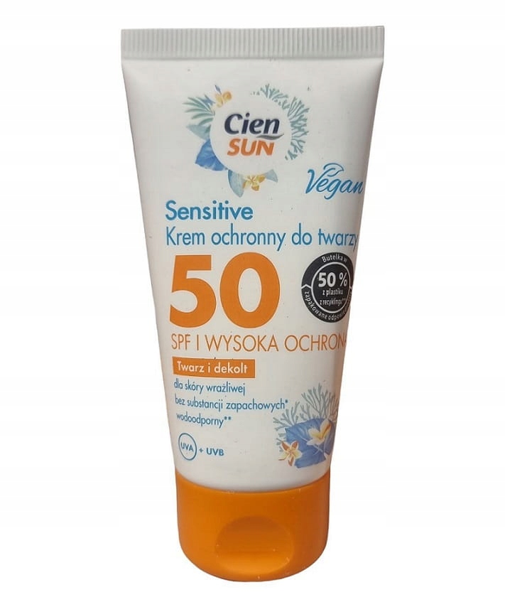 Krem ochronny 50 ml do twarzy SPF 50 wysoka ochrona Cien Sun Vegan