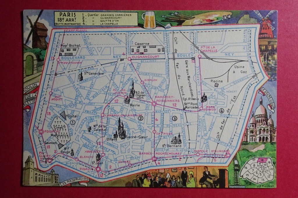 Dzielnica XVIII, PARYŻ Paris Francja #1927# mapa, mapka