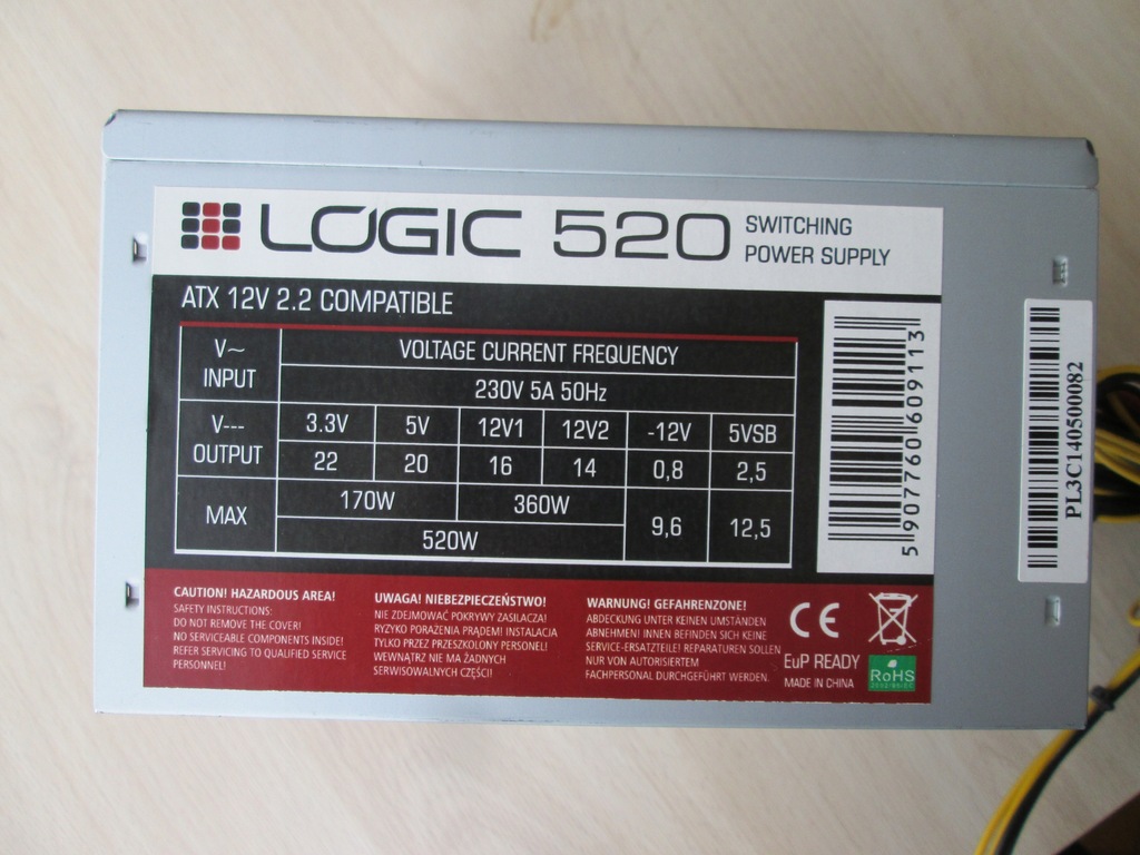 Zasilacz ATX LOGIC 520W sprawny, gw.