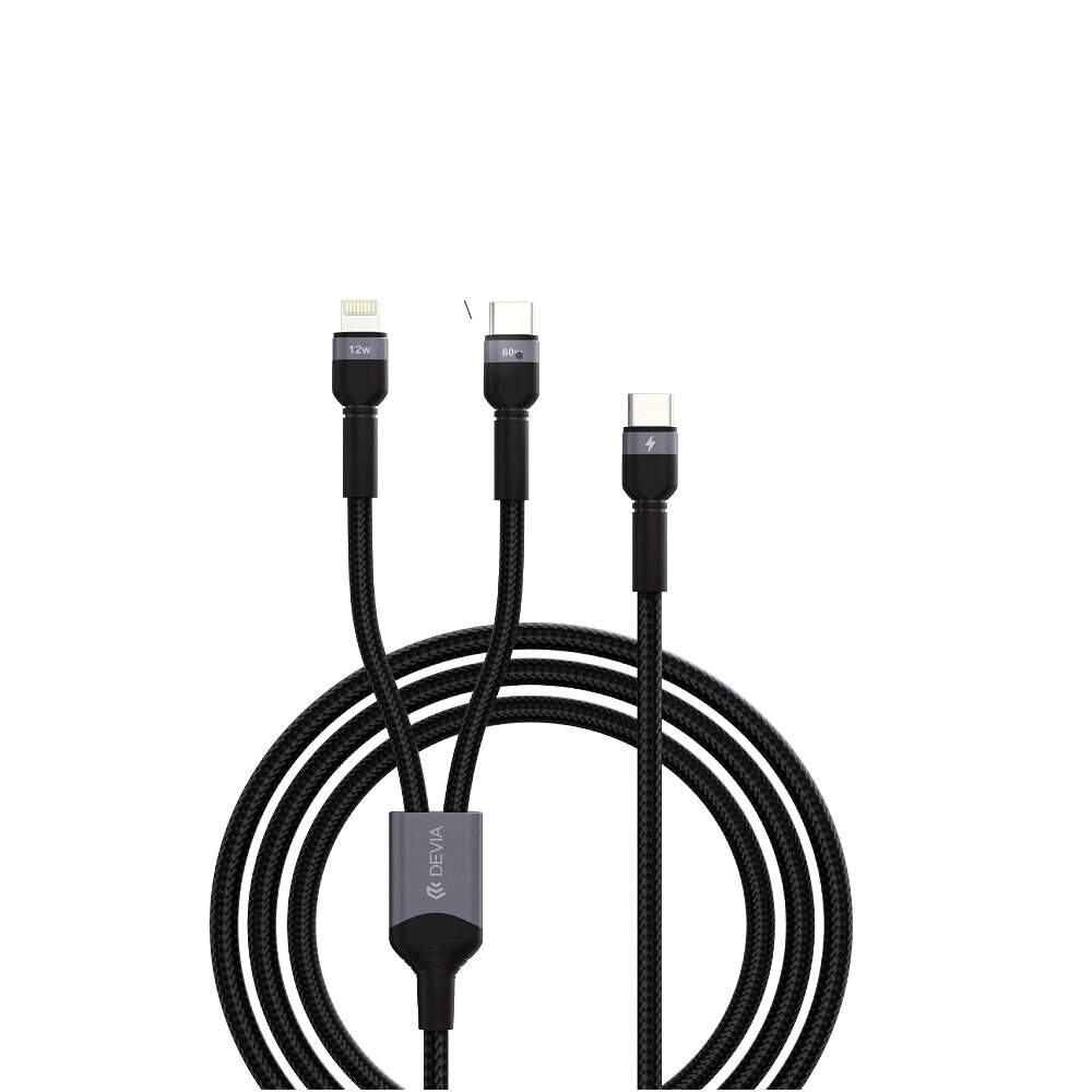 DEVIA KABEL 2W1 EXTREME EC648 USB-C+USB-C - LIGHTNING 1,2 M 3A CZARNY