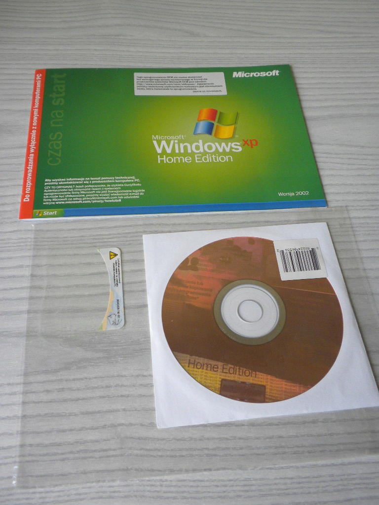 WINDOWS XP system operacyjny Microsoft płyta klucz