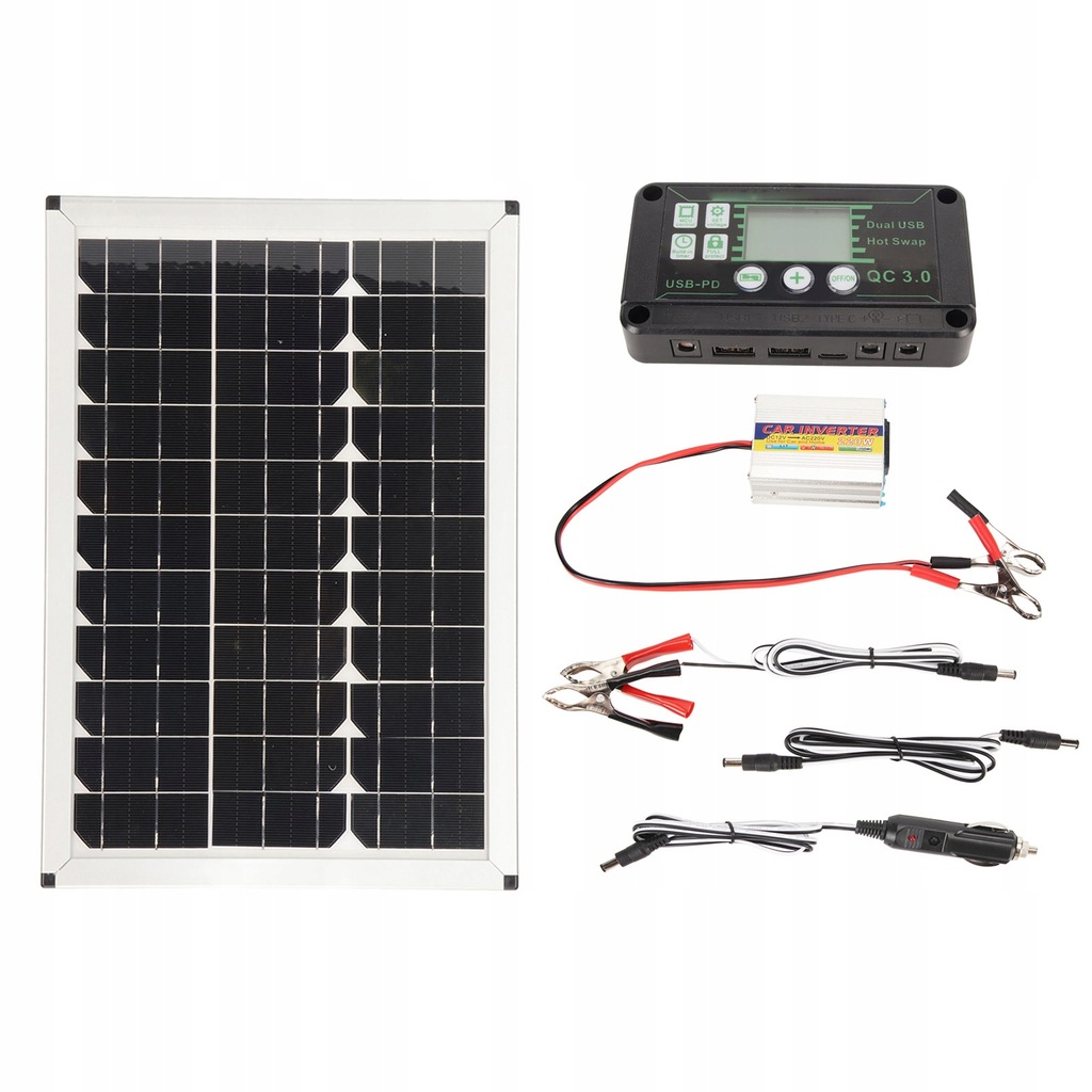 Panel słoneczny 100W z inwerterem 220W i kontrolerem MPPT do samochodu