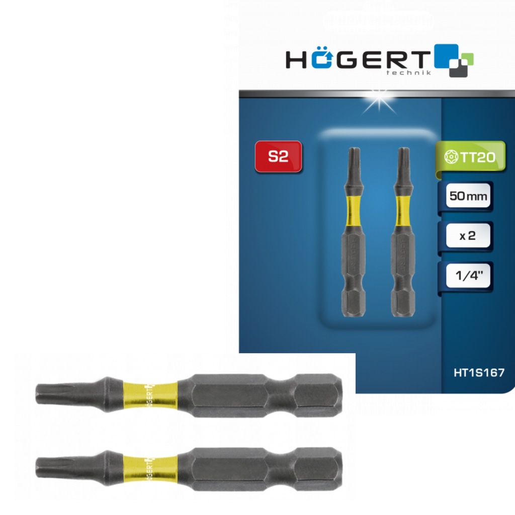 BITY UDAROWE 1/4” 50 mm TORX TT20 S2 KOŃCÓWKA WKRĘTAKOWA HOGERT 2szt