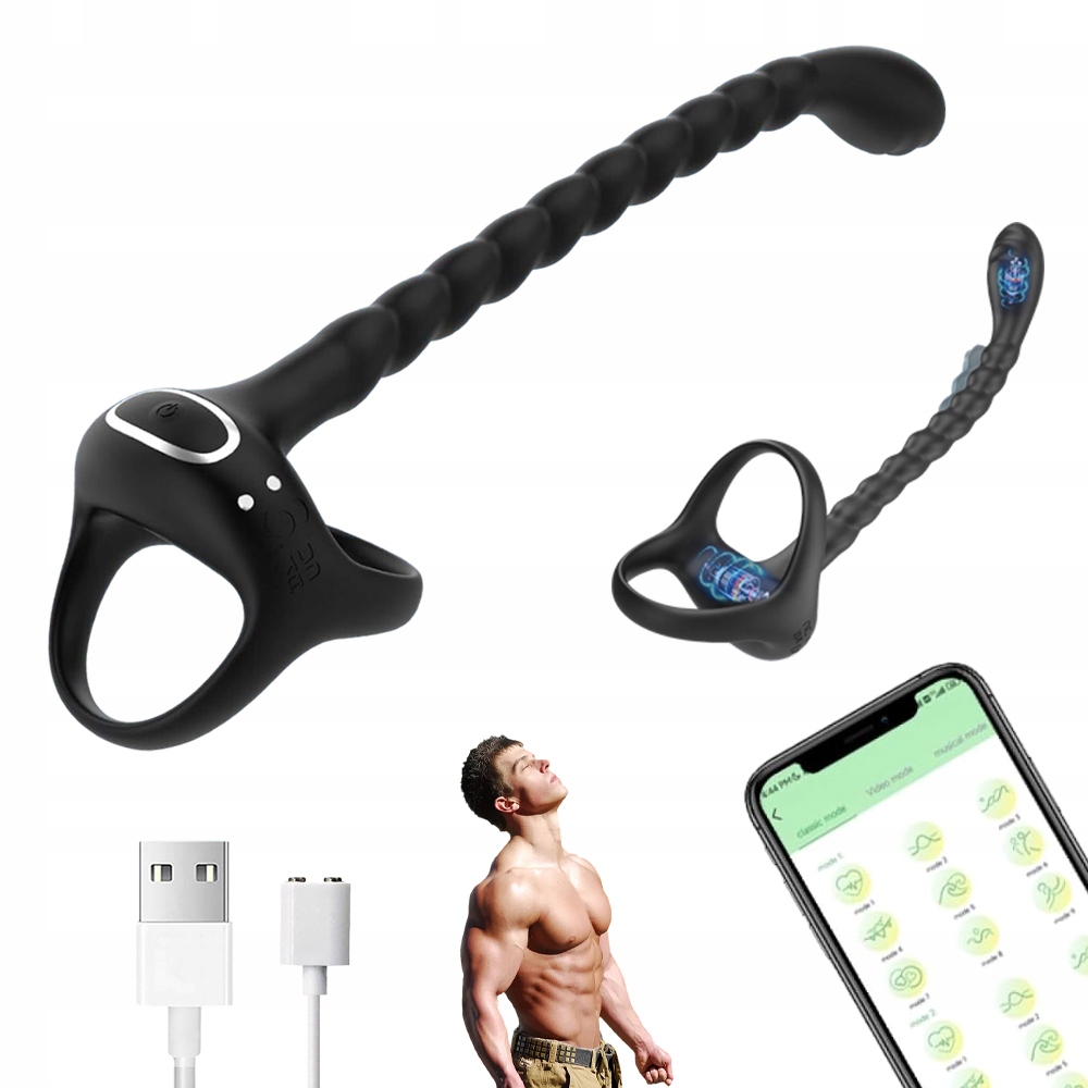 WIBRUJĄCY MASAŻER PROSTATY POSUWISTY 10 TRYBÓW WIBRACJI, APP PILOT,USB