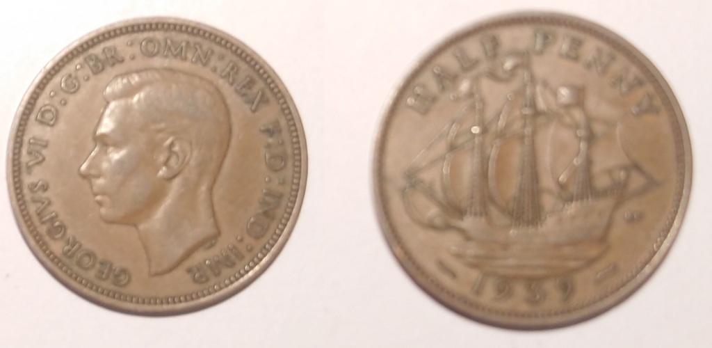 ½ pensa, Wielka Brytania, 1939 - moneta dla WOŚP !
