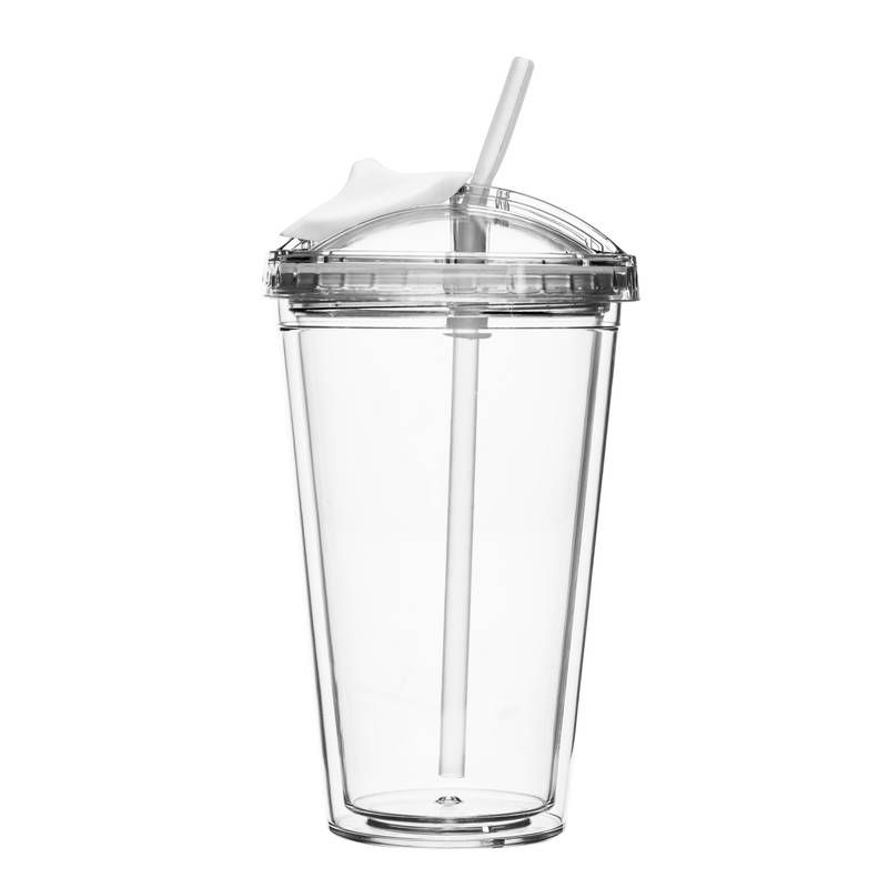 KUBEK PLASTIKOWY ze słomką przezroczysty 450 ml
