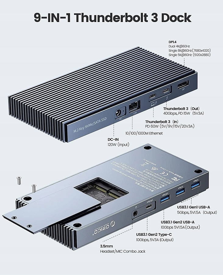 Купить ДОК-СТАНЦИЯ ORICO 9-в-1 DUAL M.2 NVMe/NGFF USB-C: отзывы, фото, характеристики в интерне-магазине Aredi.ru