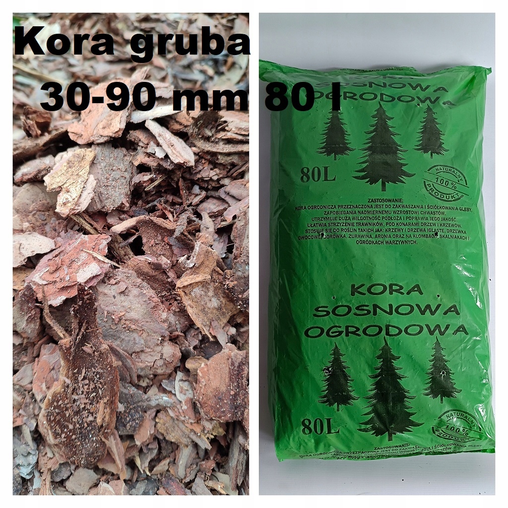 Kora 80L ozdobna sosnowa gruba sortowana ogrodowa